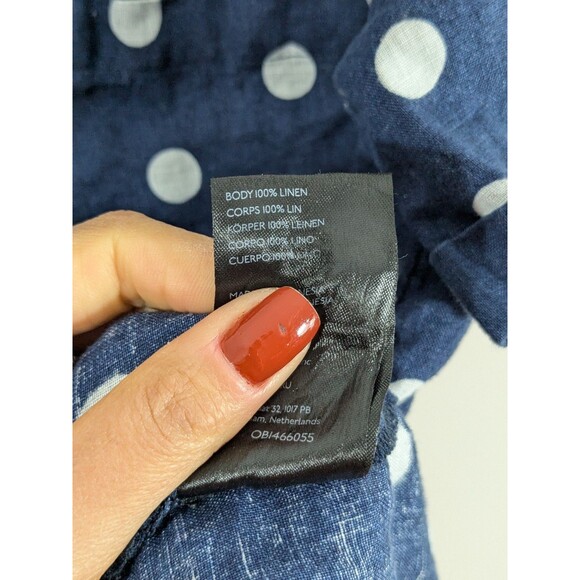 Maeve Navy Polka Dots Button Down 109% Linen Shirt Size Medium Beach Nautical - Picture 11 of 12